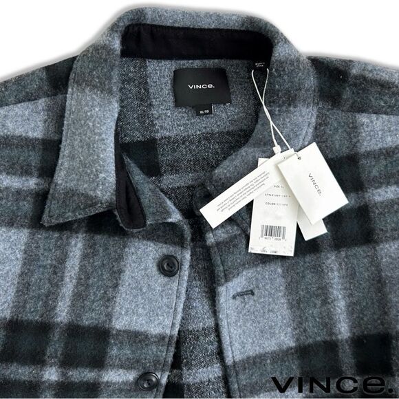 Vince **NWT** Heavy Knit Brushed Flannel Plaid Shirt Jacket in Heather Blue Grey - Picture 11 of 16